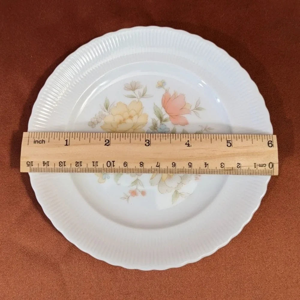 Vintage Ichiyama Toen Japan Floral Porcelain Bread Plates Set of 6‎ Ribbed Edge